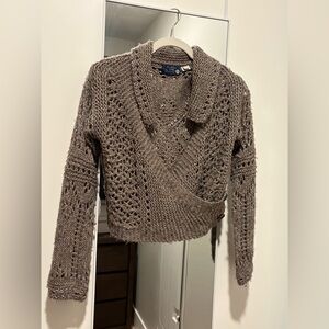 Elegant V-Neck Knit Sweater - Taupe 47% Wool